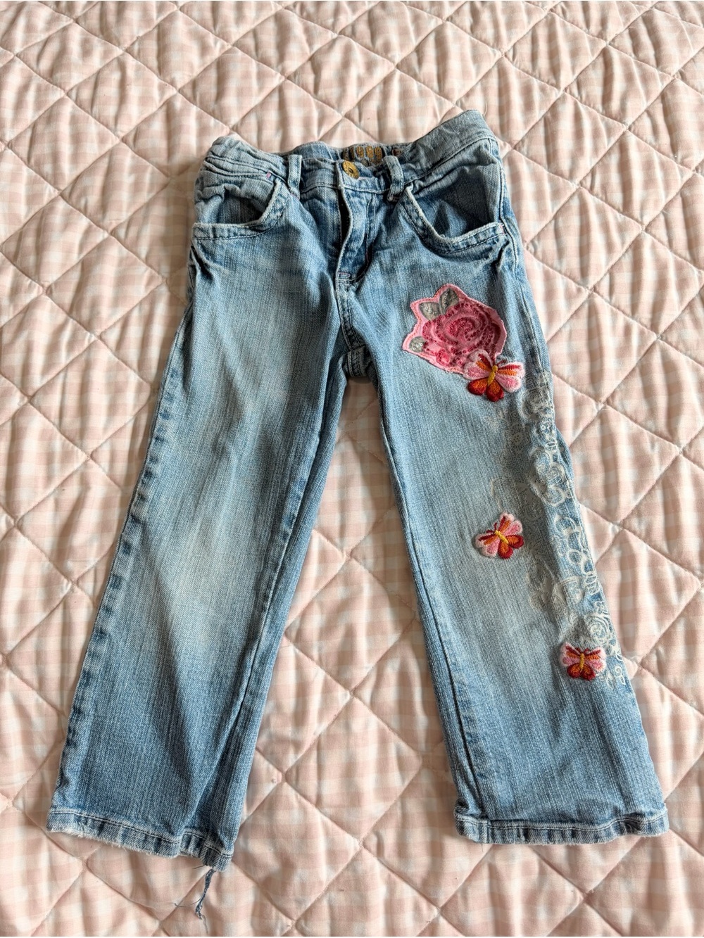 1989 Place Girls 4T Flare Jeans Floral Butterfly Embroidered Y2K Denim